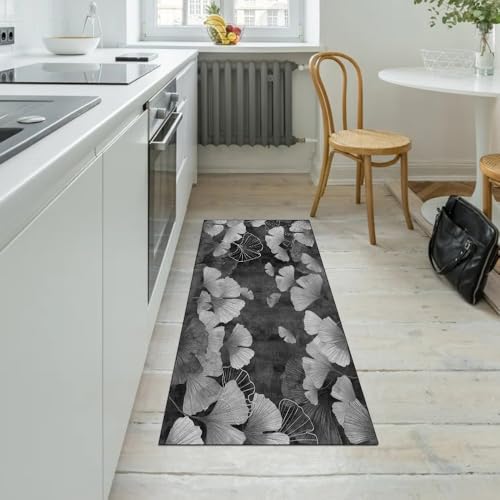 Alfombra gris de pasillo 70x350 cm decorativa con base segura 5