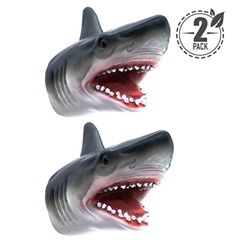Tecesy Shark Hand Puppet Toys, Soft Rubber Shark Puppets Role Play Toy for Kids, Realistic Shark Head 7 inch (2 Pack)