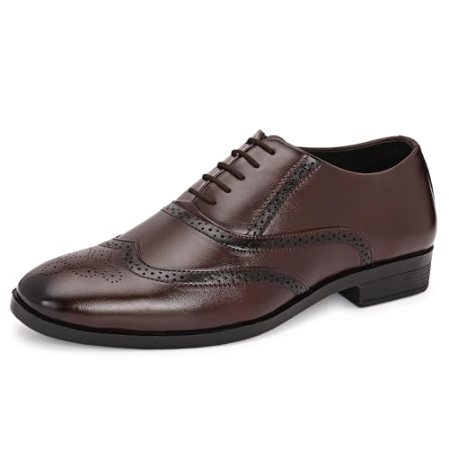 Image of Centrino Men's Formal Lace-Up Shoes | Soft & Comfortable Oxford Brogue Dress Formal Shoe| Stylish Looking Lace Up Medallion Toe Perforated for Business Formal Wedding & Office Wear (9359)