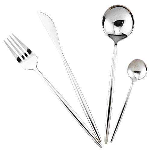 Puzhler 4 Pcs Dinnerware Set 18/0 Stainless Steel, Silver Flatware Set for 1 Person, Home Kitchen Silverware Cutlery Tableware Anti-rust Utensil Set, Steak Knife Set (silver)