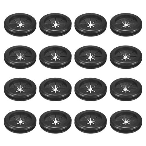 M METERXITY 16-Pack Rubber Grommets for Wiring 35mm Desk Grommet Double-Sided Flexible Cable Cord Grommet Desk Hole Cover for Cables/Wires Through Protection [Black, Petal-Shaped]