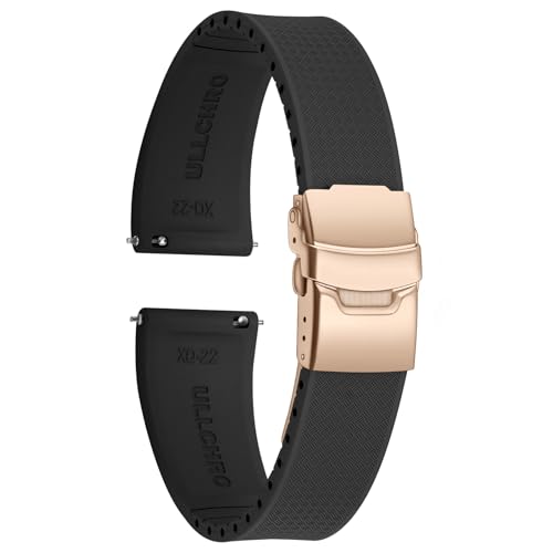 ULLCHRO Silicone Watch Band Quick Release Strap FKM Waterproof Watch Bands for Men 20mm 22mm Replacement Strap Sport Rubber Watchband (22mm, Black
