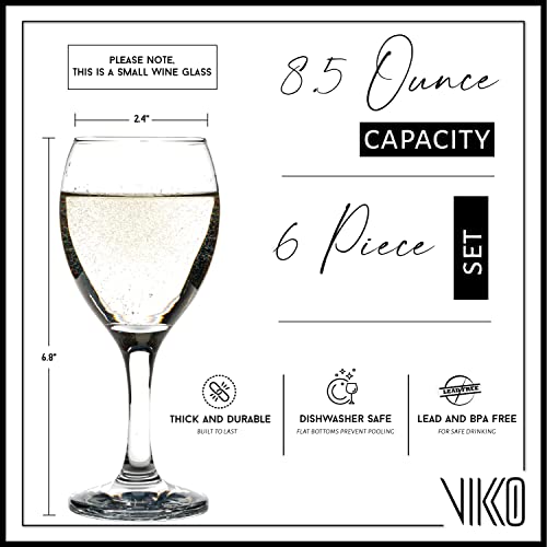 Vikko 8.5 Ounce Glass Wine Glasses, Small Wine Glasses, Wine Glass For Red And White Wine With Stem, Clear Glasses For Wine, Thick And Durable Stemmed Wine Glasses, White Wine Glasses Set Of 6 #TOP7