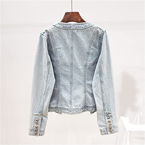 Women Button Denim Jacket Women Slim O-Neck Long Sleeve Jeans Jacket Women Vintage Wash Short Denim Coat2