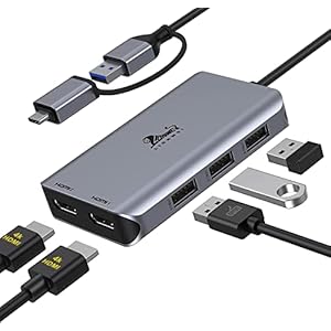 USB 3.0 to Dual HDMI Docking Station for Windows & macOS, LIONWEI USB C/USB 3.0 Adapter Laptop Docking Station 2 Monitor HDMI Splitter for MacBook Pro/Air/M1/M2, USB C Hub for Dell/HP/Lenovo/Surface