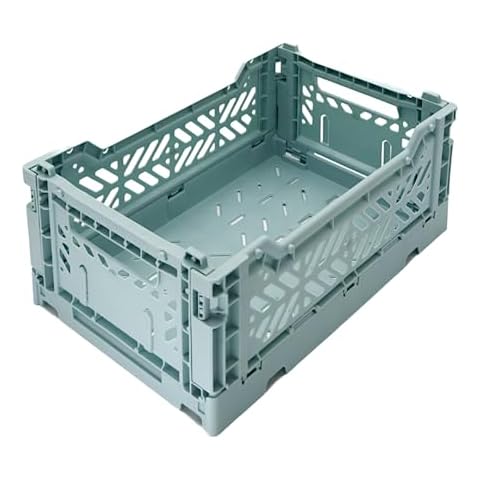 AYKASA Collapsible Storage Bins, Plastic Crate for Storage, Collapsible Crate, Utility Stackable Box (Small, Arctic blue) Cover