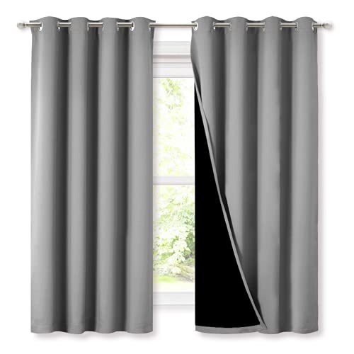 Image of NICETOWN Extra Long Truly Blackout Drapes for Hall and Villa, 46-inch Width Each Panel, 45-inch Length, Silver Grey, 2 Pieces, 100% Blackout Window Curtains with Black Lined for Night Shift Worker