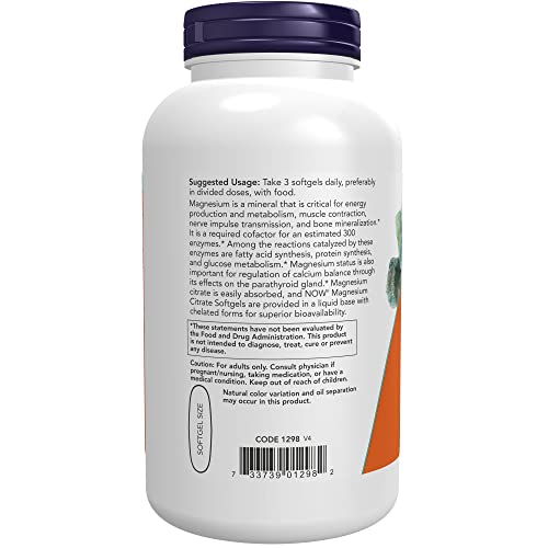 Now Supplements, Magnesium Citrate, With Glycinate & Malate, Nervous System Support*, 180 Softgels #TOP2