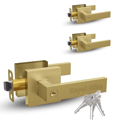 Mega Handles Robell Entry Door Handle (3 Pack), Keyed Lock, Satin Brass