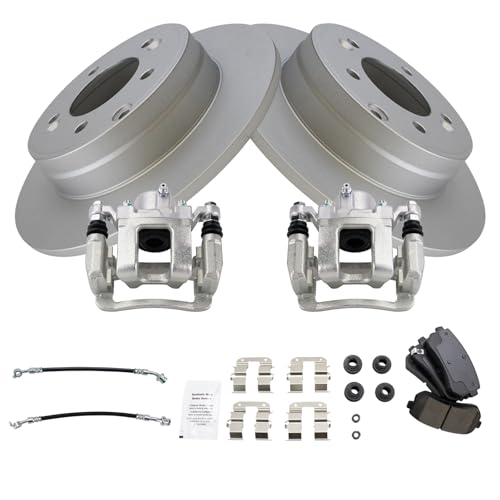Image of TRQ Rear Brake Pad and Rotor Set Ceramic Coated Rotors Calipers Compatible with 2015 Hyundai Sonata with Manual Parking Brake