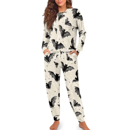 Image of Womens Lounge Set Long Sleeve Soft Pajama Sets | Casual 2 Piece Pj Outfit, Crewneck Sleepwear with Pockets, Adjustable Drawstring, Soft Comfy Fall Pajamas, Plus Size
