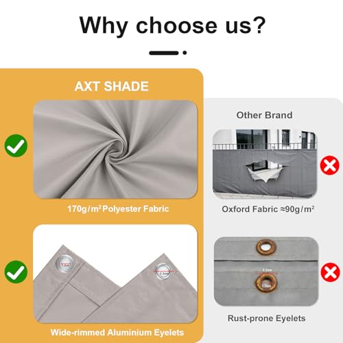 AXT SHADE Osłona Balkonowa 90x500cm Ochrona przed Wiatrem Nieprzejrzysta osłona Balkonu PES 170g/m² Ochrona przed Wiatrem i Promieniowaniem UV z oczkami i opaskami Kablowymi-Taupe