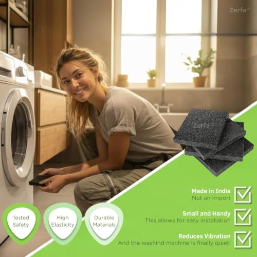Image of Zerfa 4 Pcs Pack Anti-Vibration Soft Rubber Washer Mat, Shock Absorbing Washer Pads, Non-Skid Protector Mat for Washing Machine Dryer Treadmill Compressor Furniture