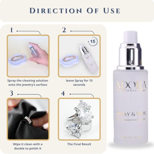 Cleaner Solution Kit - 1.69 FL Oz Spray Bottle & Polishing Cloth, Ring Cleaner Solution, Perfect Jewlery Cleaner for Rings, Jewerly Cleaner with Cloth Included4