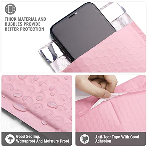 Image of Metronic 4x8 Inch Bubble Mailer 50 Pack, Waterproof Self Seal Adhesive Shipping Bags, Cushioning Padded Envelopes for Shipping, Mailing, Packaging, Light Pink Bulk #000, Bubble Mailers Usable Size 4x7