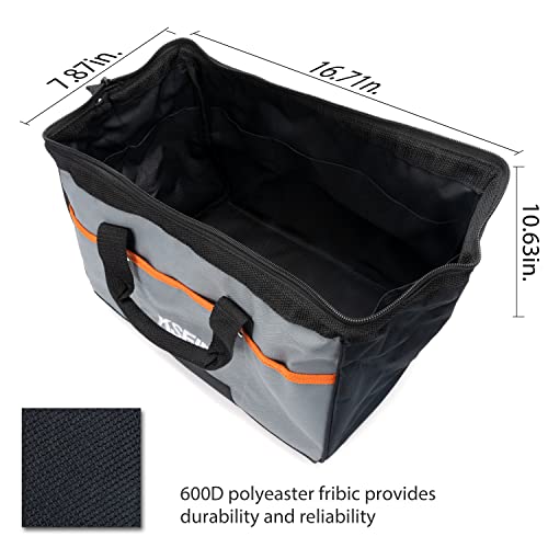 Kseibi 221615 Big Tool Bag With 3 Pockets Wear-Resistant Base Double Lyers Canvas Tools Bag With Zippers Large Mouth For Contractors, Electricians, Gardners, And Home Users (16.5 Inch) #TOP2
