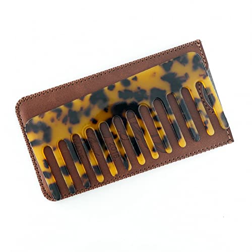Menesia Cellulose Wide Tooth Comb Detangler For Women Curly Hair, Wet Hair, Thick Hair,Small Travel Detangling Comb With Case For Men (Tortoise Shell Color) #TOP2