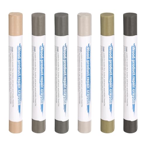 QUARKZMAN Bois Remplissage Bâtonnets 6 Couleurs Bois Cire Toucher Haut Meubles Crayons pour Moyen Brun 13-14, Foncé Gris, Vert Bois de santal, Vintage Gris, Foncé Sarcelle, Marron Jaune