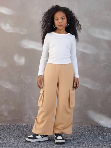 Image of Azmxynol Girls Clothes 2 Piece Outfit Ribbed T-Shirt Top + Cargo Pants, Girls Fall Clothing Set, Sizes 5-16 Years