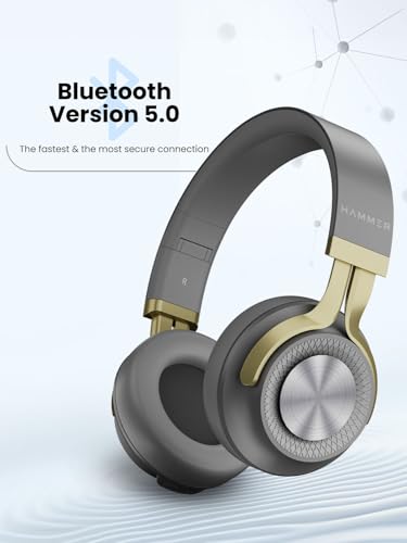 Image of HAMMER Bash 2.0 Over The Ear Wireless Bluetooth Headphones with Mic, Deep Bass, Foldable Headphones, Upto 8 Hours Playtime, Workout /Travel, Bluetooth 5.0 (Grey)