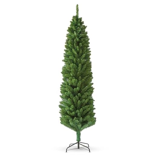 BLADO Artificial 7ft Christmas Tree | Slim Green Pine Christmas Tree with 820 Branch Tips | Easy to Assemble Xmas Tree with Metal Stand (Slim Green, 7ft/213cm)