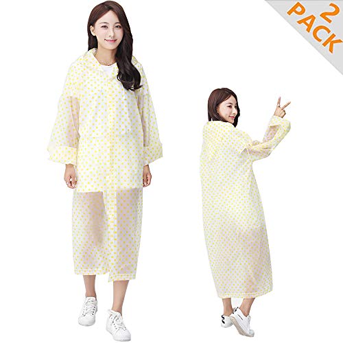Chubasquero Impermeable Mangas elásticas EVA Poncho de Lluvia Reutilizable Sobretodo Adulto[2 Pack]