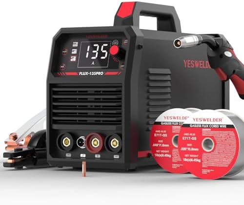 YESWELDER 135A MIG Fülldraht Schweißgerät ohne Gas mit 2 Spulen Fülldraht | 230V 3-in-1 Fülldrahtschweißgerät, Flux MIG/Lift WIG/MMA, LED Digitalanzeige