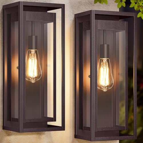 Image of 19 Inch Bronze Outdoor Wall Light Fixtures, 2 Pack Porch Lights | Large Size, Anti-Rust, Waterproof, Tempered Glass, Easy Installation, Exterior Wall Sconces for House Entryway Garage