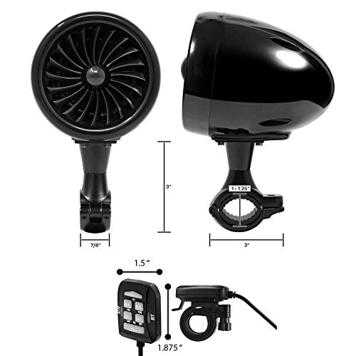 Gohawk Aj4 Gen.3 All-In-One Built-In Amplifier 4" Full Range Waterproof Bluetooth Motorcycle Stereo Speakers Audio Amp System W/Aux For 1 To 1-1/4 Bar Harley Atv Rzr Utv Quad 4 Wheeler #TOP6