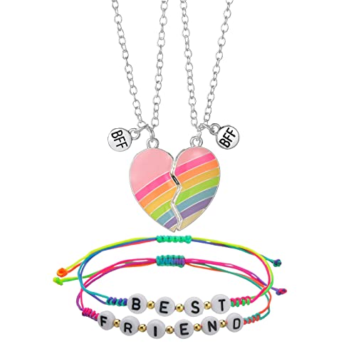 Butishop 4Pcs Best Friend Necklace BFF Half Heart Magnetic Necklaces Friendship Bracelets Forever Pendant Necklaces for Women Jewelry Gifts