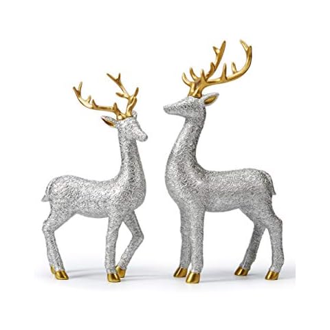 Figura Decorativa Ciervo Escultura Estatua Resina Regalo Plata 30cm Cover