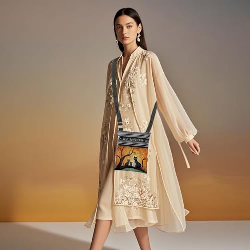 Cat Tree Print Crossbody Bag Adjustable Unisex Zipper Shoulder Bag Birthdays Gift for Women Outdoor Travel Cat Lovers Gift Men Purse4