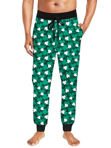 Saint Pattys Day Shamrock Sweatpants Lucky Charm Drawstring Pajama Pants Irish Clover Leggings 2XL
