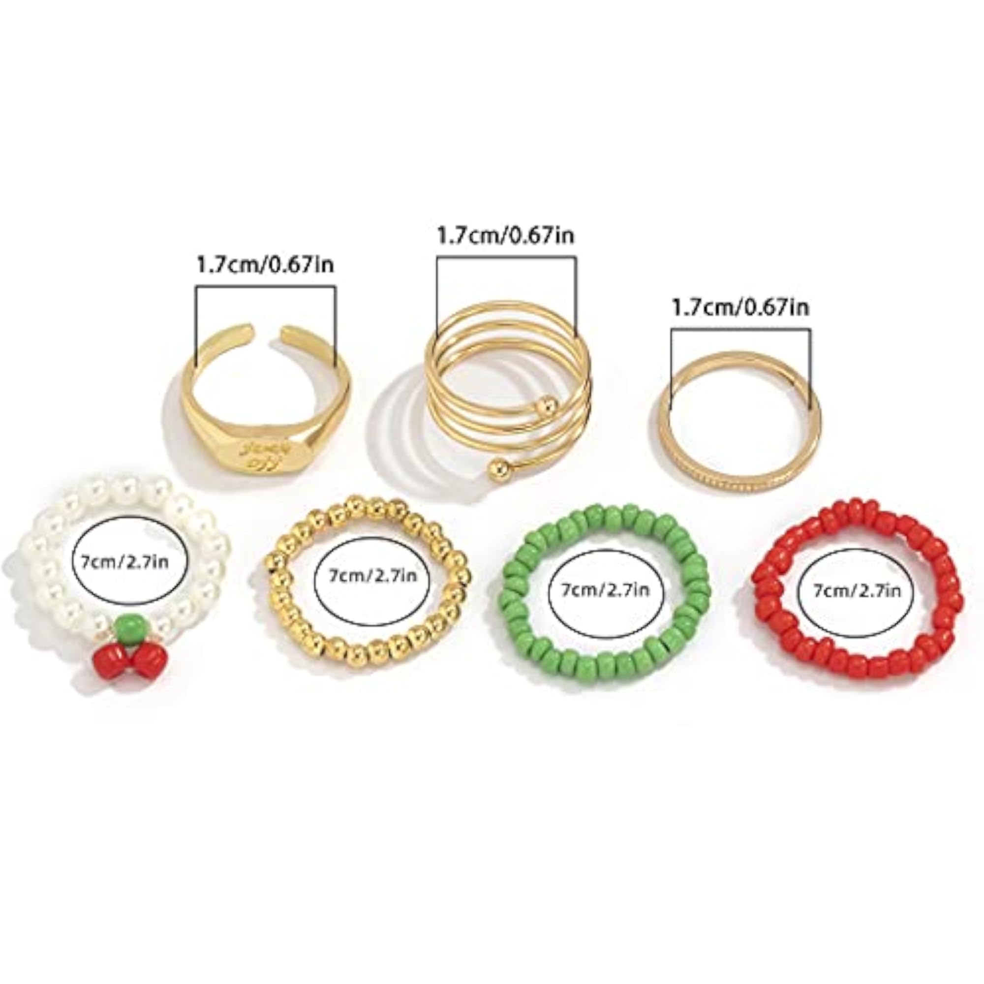 Women's Bohemian Decorative 7PCS Colorful Bead Rings, Stackable