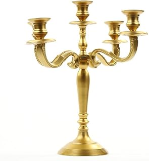 Koyal Wholesale 5 Arm Metal Candelabra Candle Holder Centerpiece (12-Inch, Gold)