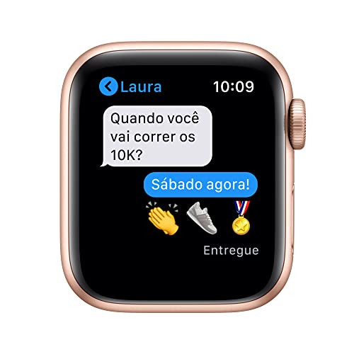 Apple Watch SE (GPS), Caixa em alumínio dourado de 44 mm com Pulseira esportiva luz das estrelas