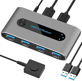 USB 3.0 Switch Selector 2 In 4 Out USB Sharing Switch for 2 Computer Sharing 4 USB Devices USB KVM Switcher Box for Mouse Keyboard Scanner Printer with 2 Pcs USB 3.0 A-A cable.
