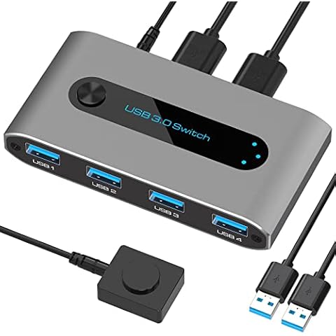 USB 3.0 Switch Selector 2 In 4 Out USB Sharing Switch for 2 Computer Sharing 4 USB Devices USB KVM Switcher Box for Mouse Keyboard Scanner Printer with 2 Pcs USB 3.0 A-A cable Cover