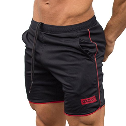 Pantalones Hombre,?LMMVP?Deportes de los Hombres Entrenamiento Culturismo Cortos de Verano Entrenamiento Fitness Gimnasio Pantalones Cortos (XL, Rojo)