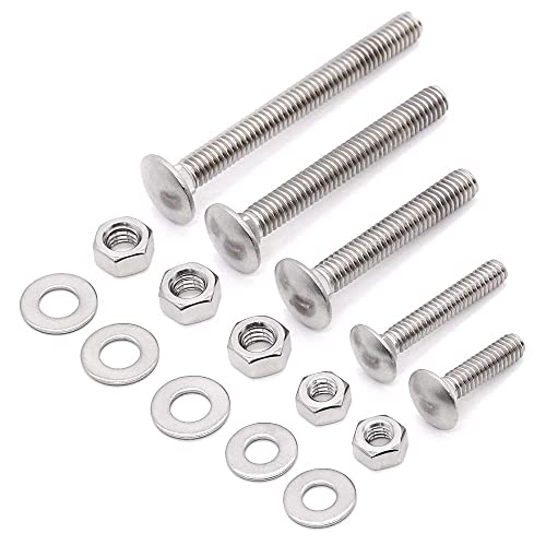 Image of Rely⇒VP INDUSTRIES (Combo Set-10 Pcs) 1 /4 inchx1.5 inch inch Stainless Steel Carriage Bolts Round Head, Square Neck with Nut+Washer for Furniture, Door Fittings, Joining Wood Boards, Cabinets, Chairs & Beds