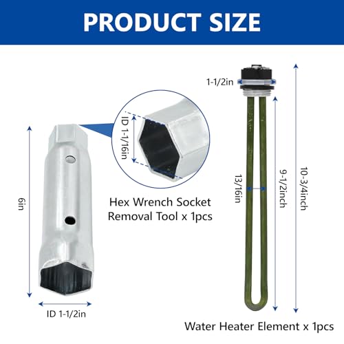 Image of 520900 RV Water Heater Element Compatible with Suburban, with Wrench Socket