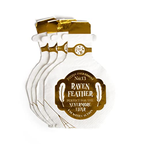 Halloween Napkins Potion Bottle - Pack of 20 White Potion Bottle Napkins with Gold Label - Fun Halloween Party Tableware Decoration Wizard Witch Tissue Paper