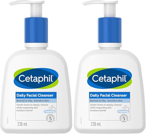 Cetaphil Daily Facial Cleanser 236 ml, For Normal to Oily Skin, Dermatologist Tested for Sensitive Skin, Fragrance Free, Oil Free, Non-irritating, Paraben Free, Soap Free, Formulated with Niacinamide