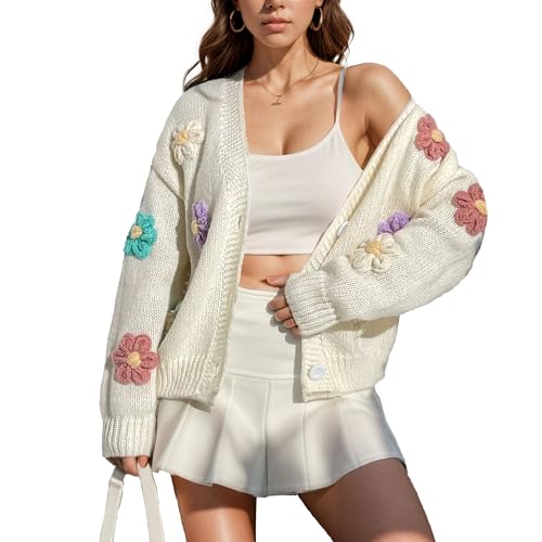 Image of FindThy Women's Cute Floral Print Cardigan Long Sleeve Button Up Cardigans Sweaters