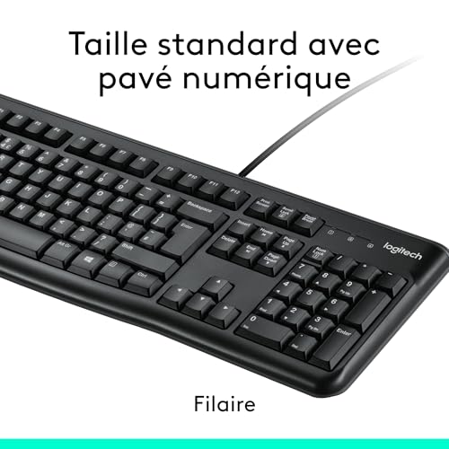 Logitech MK120 Combo Clavier et Souris Optique Filaire pour Windows, Taille Standard, Plug-and-Play USB, Compatible avec PC, Ordinateur Portable, Français AZERTY - Noir