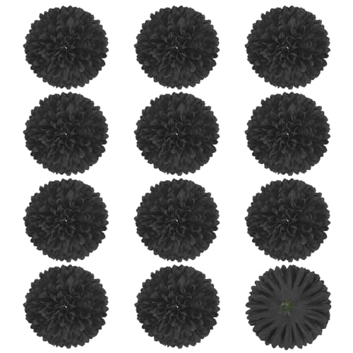 M METERXITY 12-Pack Artificial Flower Heads 2.8in/70mm Silk, Black