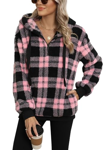 Yanekop Womens Oversized Hoodies Quarter Zip Pullover Sherpa Jacket Zip Up Sweatshirt Fuzzy Fleece Pullover with Pockets4