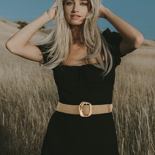 Straw Woven Elastic Belt for Women Wide Stretch Waist Belts for Dresses Boho Ladies Dress Belt2
