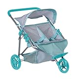 Adora Stylish Zig Zag Jogger Doll Stroller, Convertible Sun Cover, Doll Accessory Storage, Fits Most Plush Toys, Stuffed Animals Up to 16 for Ages 3 and Up - Aqua Green Handle