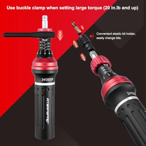 ATsafepro Drehmoment Schraubendreher Set 1/4’’, 25Pcs Drehmomentschraubendreher 10-60 IN.LB (1.1-6.8 Nm), Drehmomentschlüssel mit Torx Sechskant Kreuzschlitz-Bits, für Fahrrad, Werkzeuge, Elektronik
